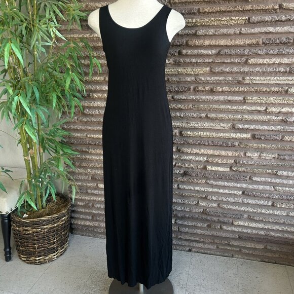 White & Warren Black Sleeveless Jersey Knit Maxi Dress Resort Casual Size Small - Picture 8 of 9